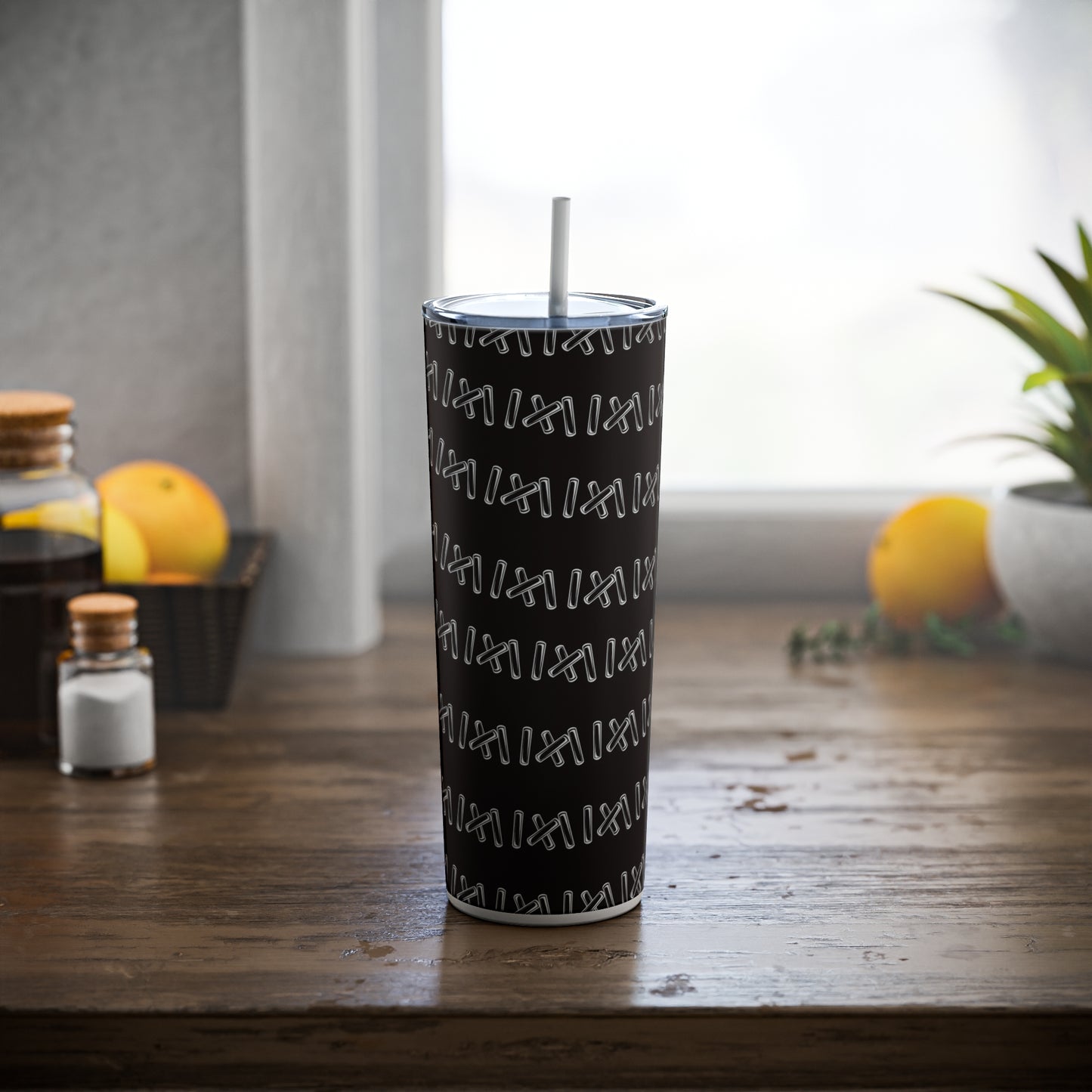 Skinny Steel Tumbler with Straw, 20oz Stitching Design