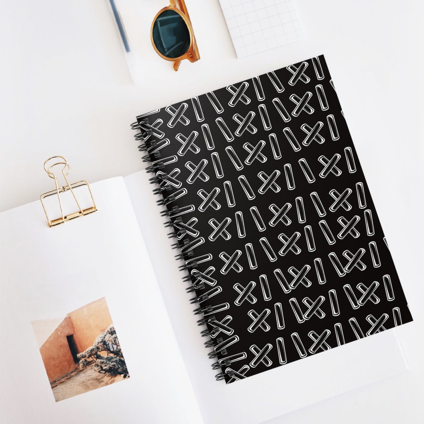 Black Stitching Spiral Notebook - Ruled Line