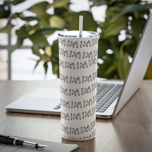 Skinny Steel Tumbler with Straw, 20oz, White Stitching Design